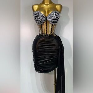 black and Silver Bejeweled Corset Top and Skirt two piece set